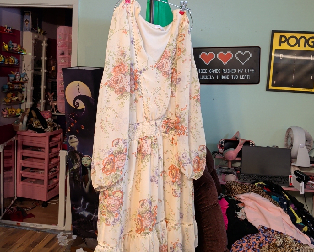 LC Lauren Conrad Floral Midi Dress - Cream and Pink